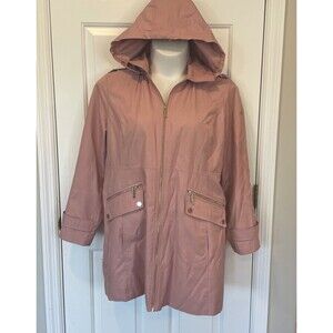 MK Michael Kors Light Pink Rain Windbreaker Trench Coat Jacket Hood Womens  XL